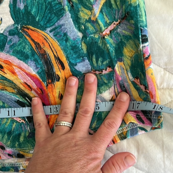 Chico's Linen Fringe Elbow Sleeve Tropical Banana Print Tee Top 00 xs - Picture 14 of 16